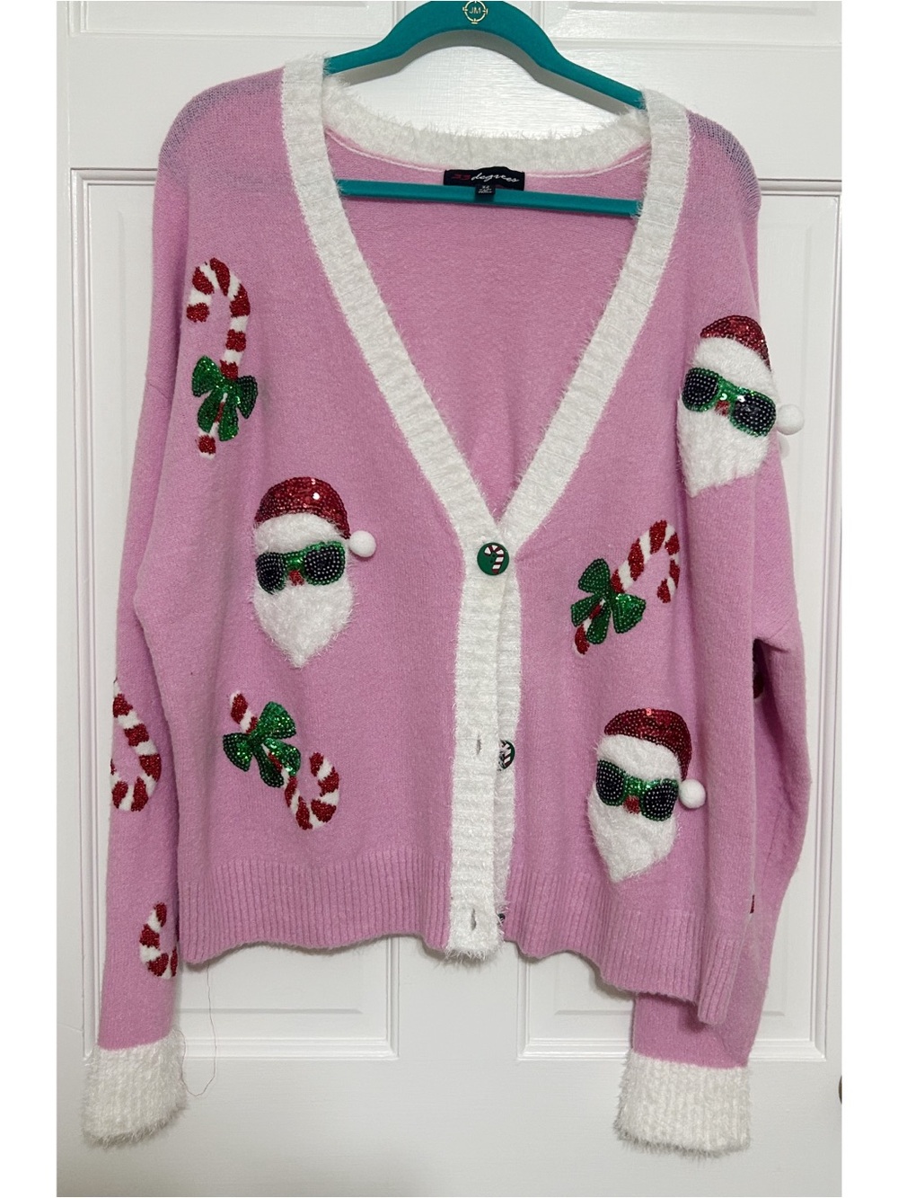 32 Degrees Pink Holiday Santa Sequin Cardigan